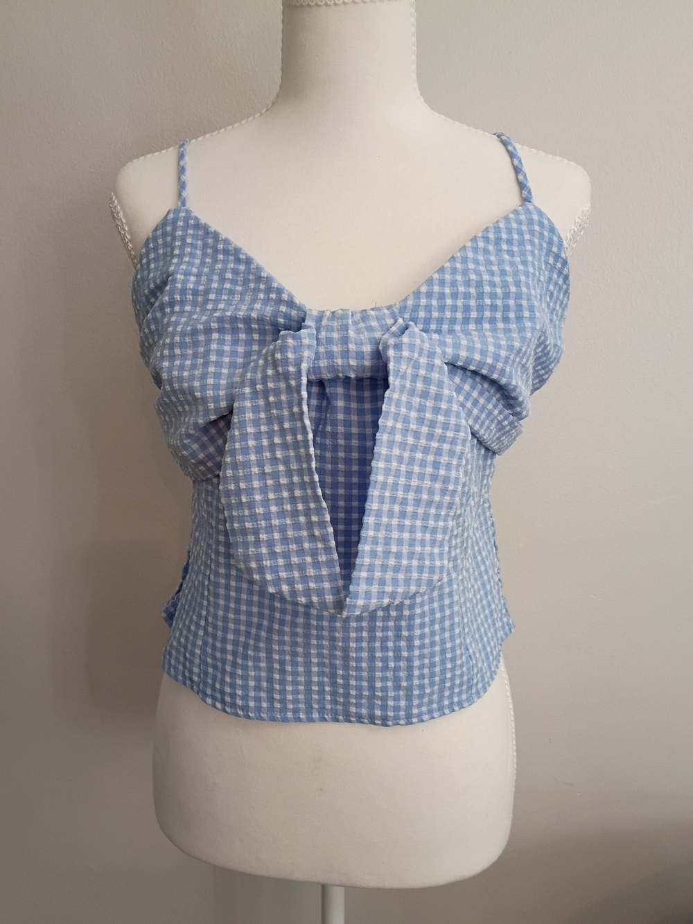 Sienna Sky Light Blue Gingham Tie-Front Tank